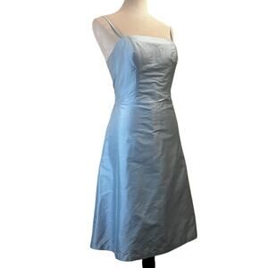 100% Silk | Powder Ice Blue | A-Line Midi Dress Spaghetti Strap Size 8 Hennes
